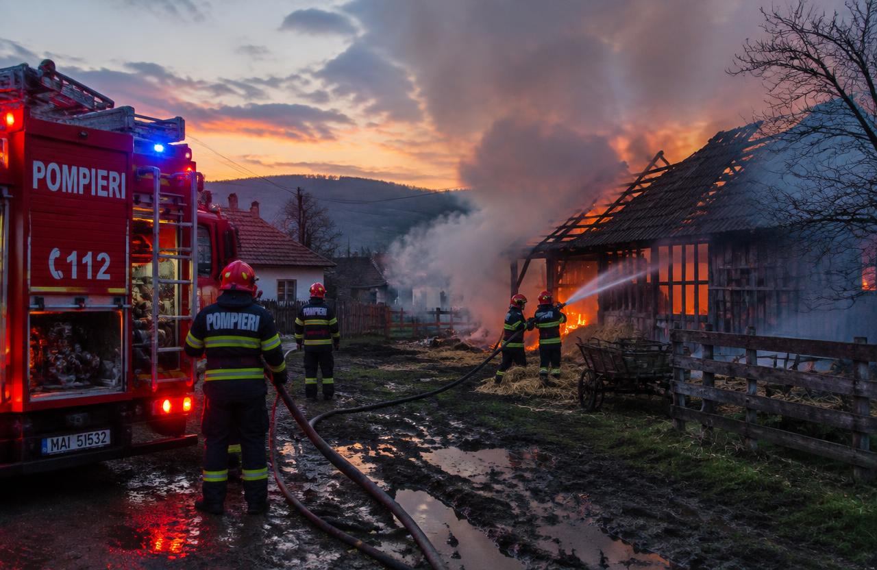 Incendiu puternic la o anexă gospodărească din Erbiceni